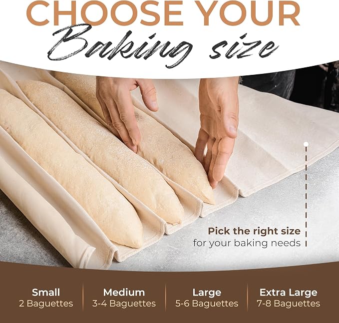 Orblue Bakers Couche and Proofing Cloth, 100% Cotton Fabric for Bread Dough Baking, Shaping Tool for Baguettes, Loaves, Ciabatta, Bread Couche 17.7 x 14.1 Inches