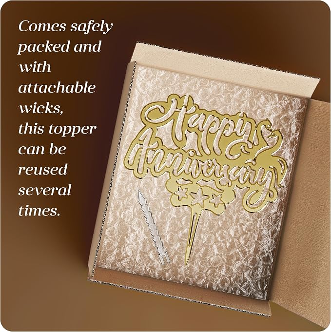 Happy Birthday + Happy Anniversary + Love You Cake Topper Candle for Birthday Party Decorations, 2 Wicks, 3 pcs.