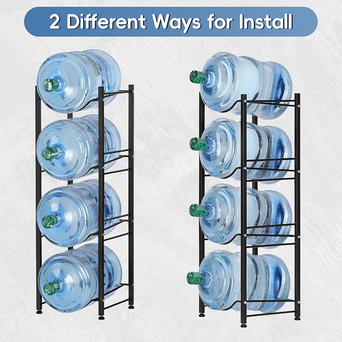 5 Gallon Water Bottle Holder 4 Tier Water Jug Holder Heavy Duty Water Cooler Storage Rack Detachable Water Dispenser Stand for Kitchen Office Garage Black