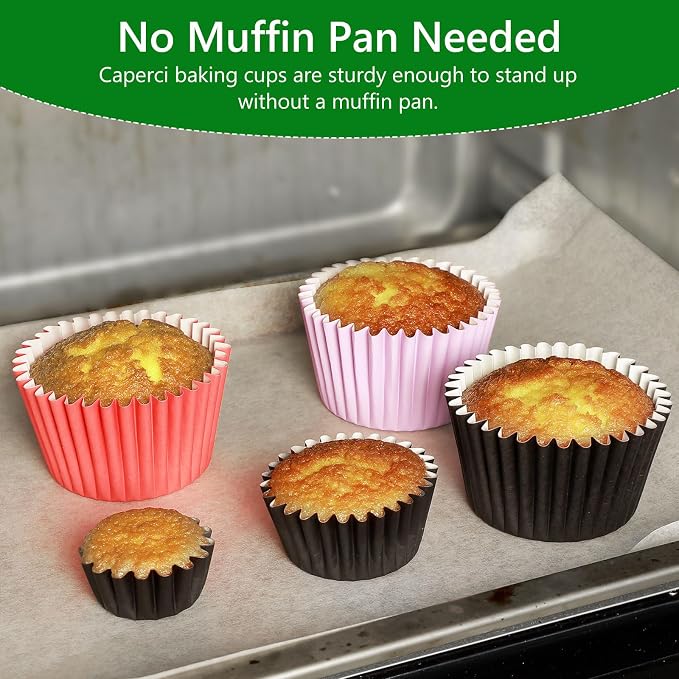 Caperci Heavy Duty Black Cupcake Liners 150pcs - Standard Grease-Resistant Paper Muffin Baking Cups, Odorless, No Muffin Pan Needed, Easily Peels (Black)