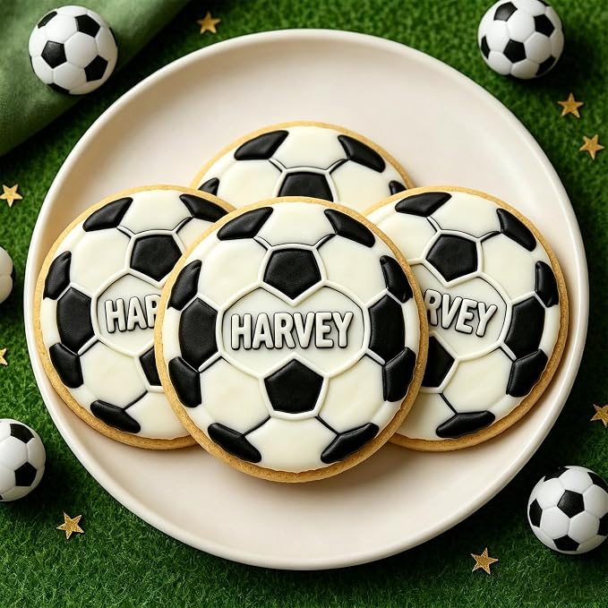 Mostop Custom Soccer Cookie Cutter with Stampers, 3D Sports Cookie Cutter Mold, Cake Decoration Tools Birthday Party Supplies Favors