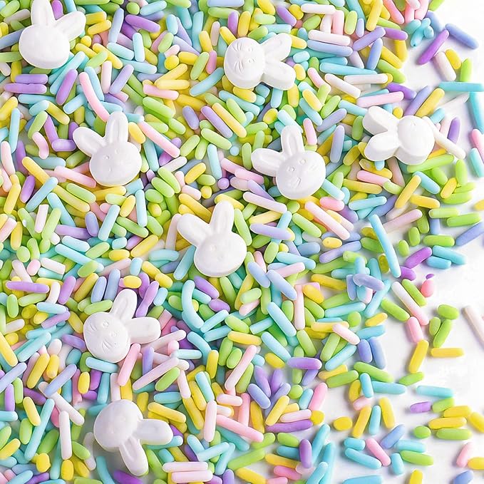 Easter Sprinkles for Baking, 4.6oz Edible Pastel Sprinkles with Candy Bunny Jimmies for Baking Cakes Cupcakes Cookies