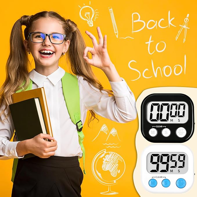 ZILLEEN Classroom Timer for Kids Teachers 2 Pack Digital Timers, Black & White