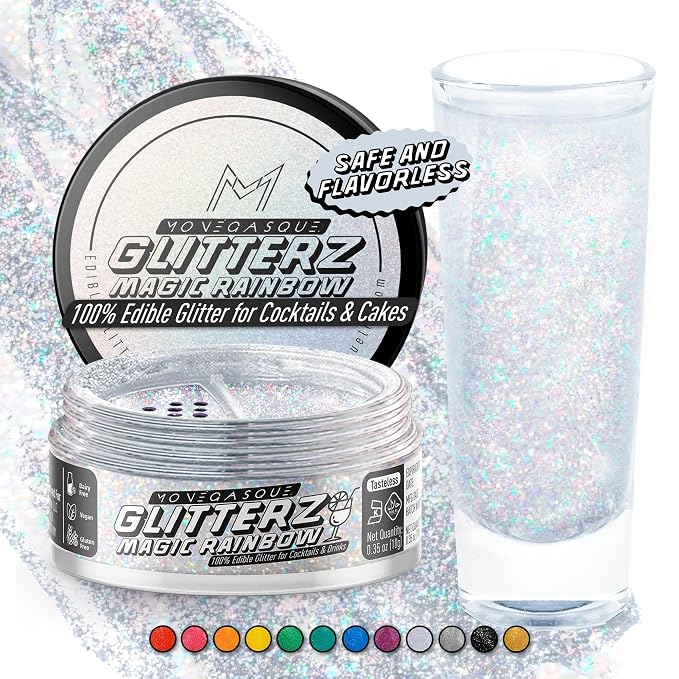 MONÉGASQUE Magic Rainbow Edible Glitter for Drinks 10g – Edible Glitter for Cakes & Cocktails – Cocktail & Drink Shimmer Powder – Sparkles for Drinks – Food, Cupcake, & Cake Decorations Spray Dust