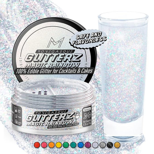 MONÉGASQUE Magic Rainbow Edible Glitter for Drinks 10g – Edible Glitter for Cakes & Cocktails – Cocktail & Drink Shimmer Powder – Sparkles for Drinks – Food, Cupcake, & Cake Decorations Spray Dust