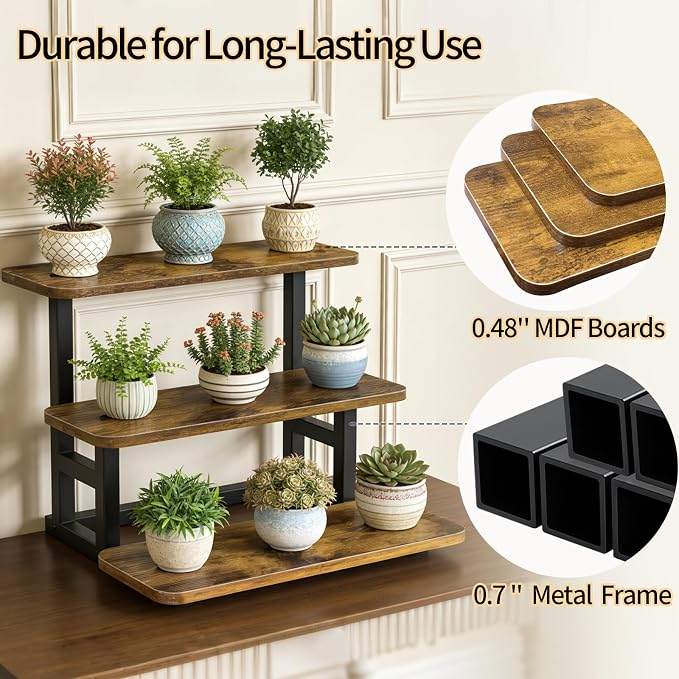 Lilybud--lily 3 Tier Cupcake Stand, Wooden Risers Display Stands Stepped Dessert Table Display Set with Metal Frame Tiered Tray Stand Serving Trays for Party Farmers Market Display