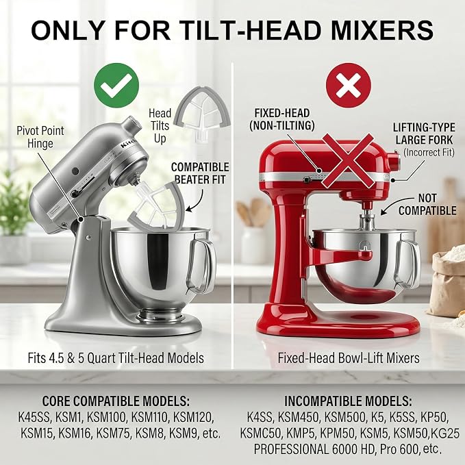 Flex Edge Beater for KitchenAid Tilt-Head Stand Mixer 4.5-5 Qt, Upgraded Flat Beater Paddle with Dual Silicone Scraper Edges, Kitchen Aid Accessories and Attachments (Aluminum Grey)