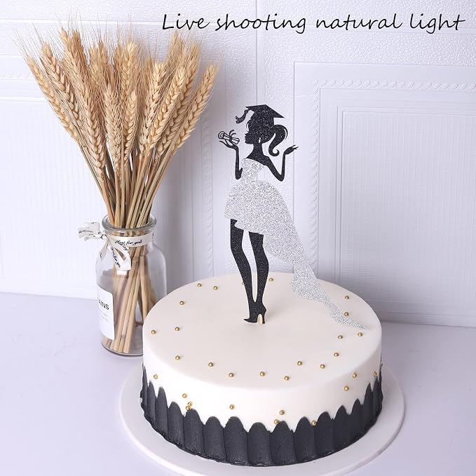 1 Pack Graduation Girl Cake Pick 2026 Graduation Cake Topper with Glitter Diploma Graduation Cap Congrats 2026 Cake Decorations for 2026 Graduation Theme High School Girls Graduate Party Silver
