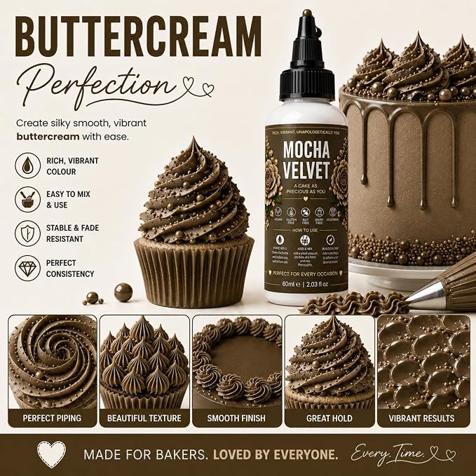 Confect Mocha Velvet Gel Food Coloring – Highly Pigmented Gel Based Food Color for Buttercream, Cakes, Cookies & Baking – 60mL / 2 FL OZ