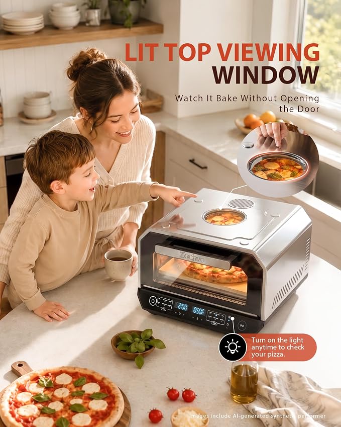 13-in-1 Countertop Pizza Oven, 90-Second 12 Inch Pizza, up to 850°F, 6 Presets & 6 Bake Modes, PID Control, Expert Mode Makes 5 in 30 Min for Home Pizzeria, Top Window & On-Demand Light, Silver