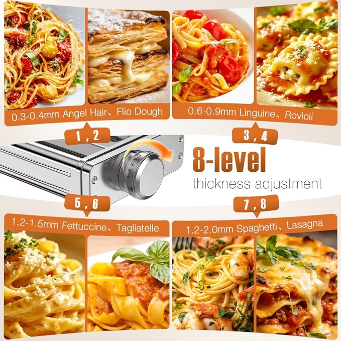 Pasta Attachment for KitchenAid Stand Mixer,3 in 1 Pasta Maker,All Stainless Steel,Included Pasta Roller, Spaghetti and Fettuccine Cutter Accessories, with 8 Thickness Settings by Fedowal | without Switching Attachments,Saving Time, Easy to Cut The Dou...