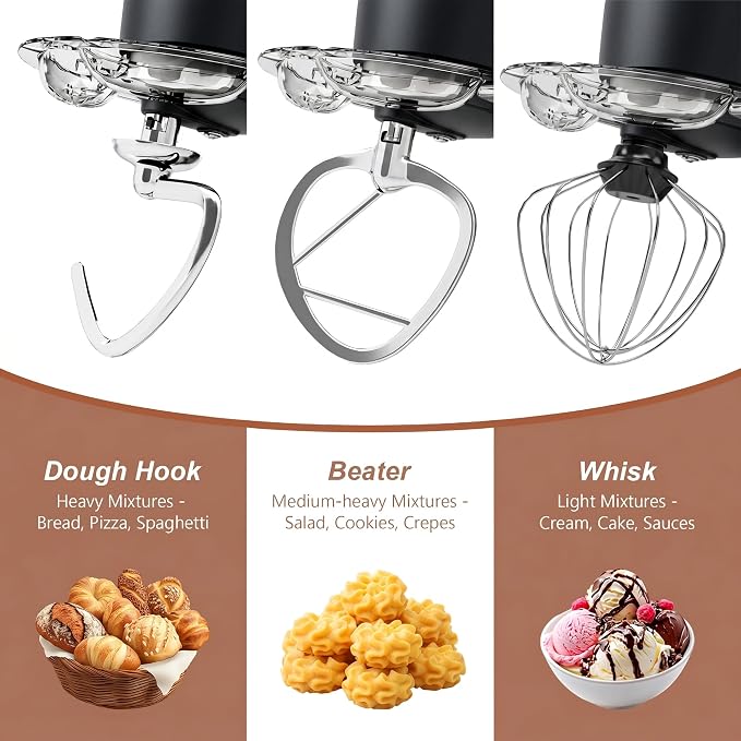 6.5 Qt 10-Speed Tilt-Head Stand Mixer with Dough Hook, Whisk, Beater & Splash Guard, Electric Kitchen Mixer for Baking, Cakes, Bread, and Home Cooking (Black)
