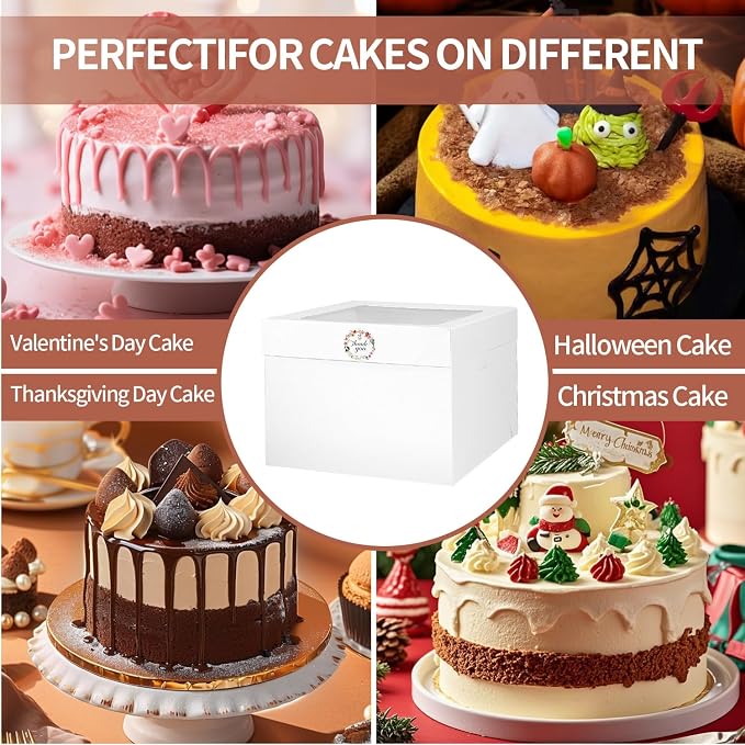 16pcs 12x12x8 Inches Cake Boxes,8pcs White Bakery Boxes with Window and 8pcs Boards,Cajas storage for 12 inch Cake box, Disposable Pie Box, Father's Day,Wedding, Birthday, Party