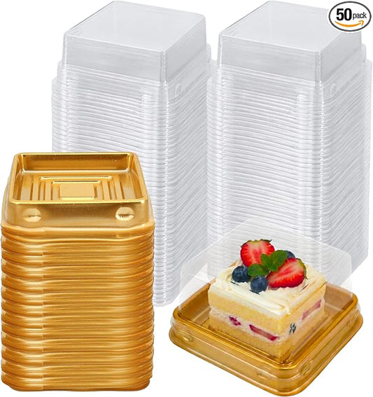 50Pcs Mini Cake Box 3 Inch, Cupcake Plastic Container with Lid Clear, Single Square Party Boxes Treat Display Holder for Dessert Mooncake Individual Muffins Cookies Chocolate Wedding Party Christmas