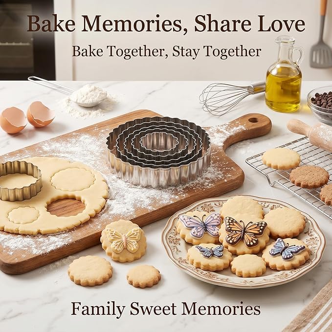 Round Cookie Cutter Set, 6 PCS Non-Stick Circle Cookie Cutters 1.5"/2"/2.5"/3"/3.5"/4" Geometric Stainless Steel Biscuit Cutter for Home Kitchen Baking, Silver