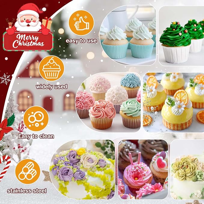 Dessert Decorating Syringe Set, Frosting Piping Kit, Stainless Steels Icing Piping Kit, Cake Decorating Tools 6 Russian Piping Icing Nozzles Cupcake Piping Kit Christmas Baking Gifts