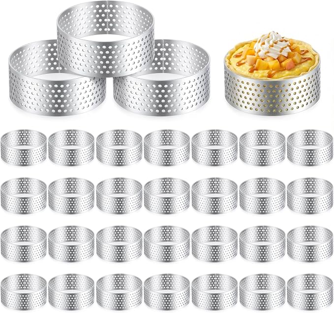 32 Pack 2 Inch Stainless Steel Tart Ring, Crumpet Rings Cake Ring Heat-Resistant Cake Mousse Rings Metal Pastry Mold for Dessert Baking Cooking Pastries
