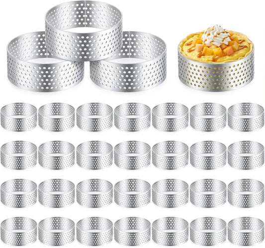 32 Pack 2 Inch Stainless Steel Tart Ring, Crumpet Rings Cake Ring Heat-Resistant Cake Mousse Rings Metal Pastry Mold for Dessert Baking Cooking Pastries