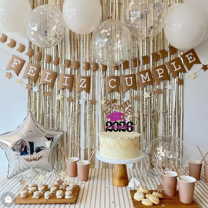 1 Pack Class of 2026 Cake Topper Glitter Congrats Grad Cap 2026 Graduation Cake Pick for 2026 Graduation Theme High School Boys Girls Graduate Party Cake Decorations Supplies Black Purple