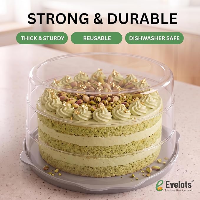 Evelots 4-Pack 12-Inch Airtight Cake Container with Lid - Portable Carrier for Pies, Cakes, Cupcakes & More - BPA-Free Clear Plastic - Secure & Easy Transport