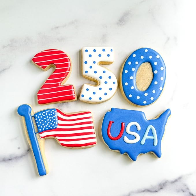 Ann Clark 5-Pc. America 250th Anniversary 4th of July Cookie Cutter Set, Made in USA, Numbers 2 5 0, Flag & USA Map