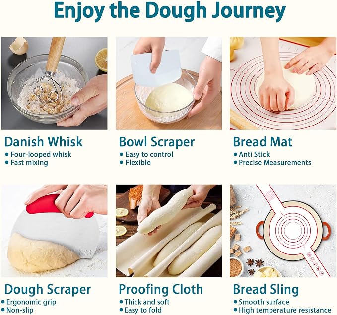Aliggbent 28Pcs Sourdough Bread Baking Supplies, 10'' Round & 10'' Oval Banneton Bread Proofing Baskets with Liners, Starter Bread Making Tools Kit Proofing Bowls for Sourdough Rising and Baking