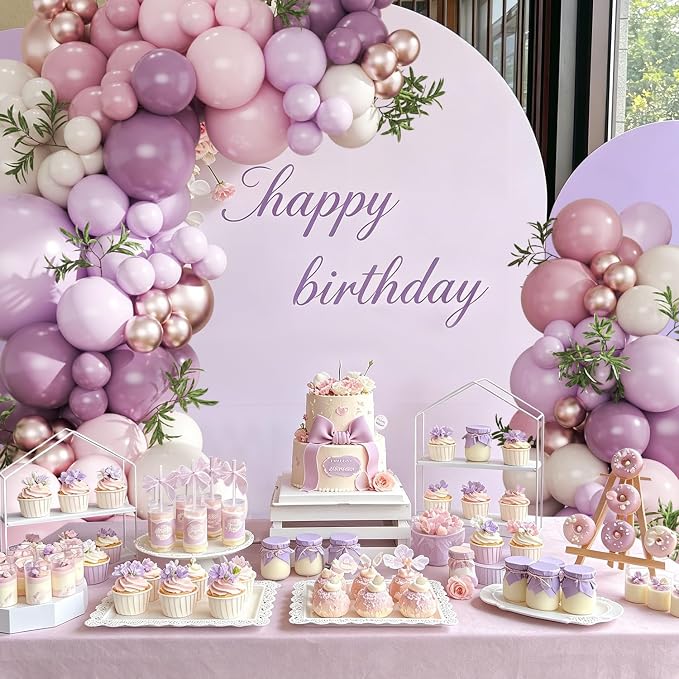 Pink and Purple Balloon Arch Kit, 128Pcs Dusty Pastel Macaron Purple Pink Sand White Gold Pink Lavender Balloons for Baby Shower Wedding Bridal Shower Birthday Party Decorations