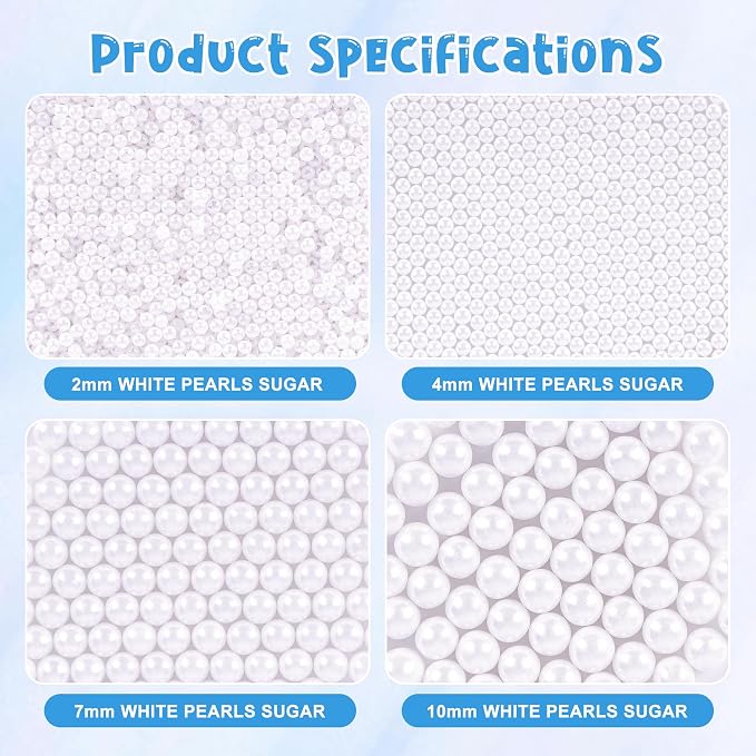 Edible White Pearl Sugar Sprinkles for Cake Decorating 2mm Mini Candy Pearls 4 Sizes Sprinkles Mix for Cookie Ice Cream Candy Chocolate Baking Cupcake Topping 6.5 oz