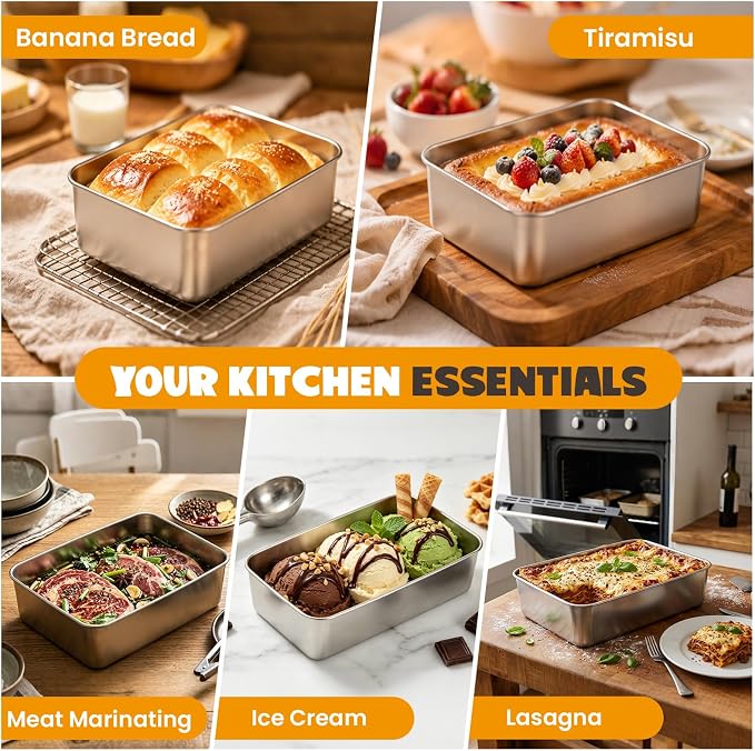 8 Pack Loaf Pans for Baking Bread,9×5In Stainless Steel Loaf Pans | Bread Loaf Tins for Homemade Bread Brownies, Meatloaf, Lasagna Cake, Sturdy, Oven, Dishwasher Safe, Silver
