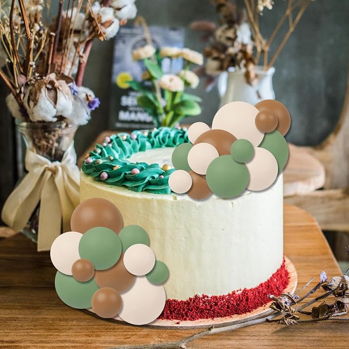 30 PCS Balls Cake Topper DIY Cake Insert Toppers Ball Cake Picks Cupcake Topper for Birthday Party Baby Shower Wedding Cake Decoration(Green Brown Beige)