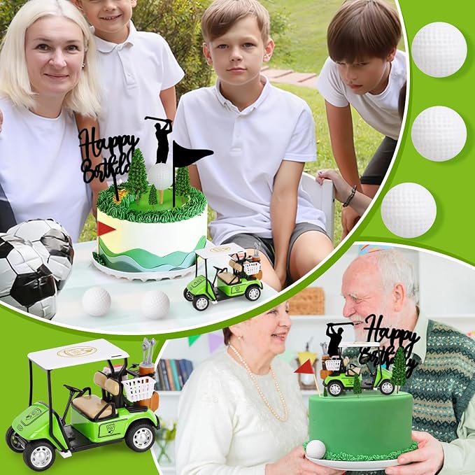 Hooqict 21 Pieces Golf Cake Decorations with Mini Cart, Balls, Clubs, Red Flags, Green Cake Toppers & Cupcake Toppers for Men Sports Golf Themed Birthday Party Decorations Supplies