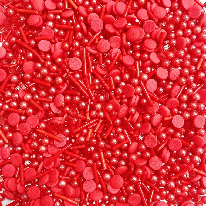 Sentovac Red Sprinkles Edible Red Round Confetti Jimmies Pearls for Cake Decorating Candy Cupcake Cookie Baking Ice Cream Dessert Halloween Christmas Holiday Vanlentine Decorations