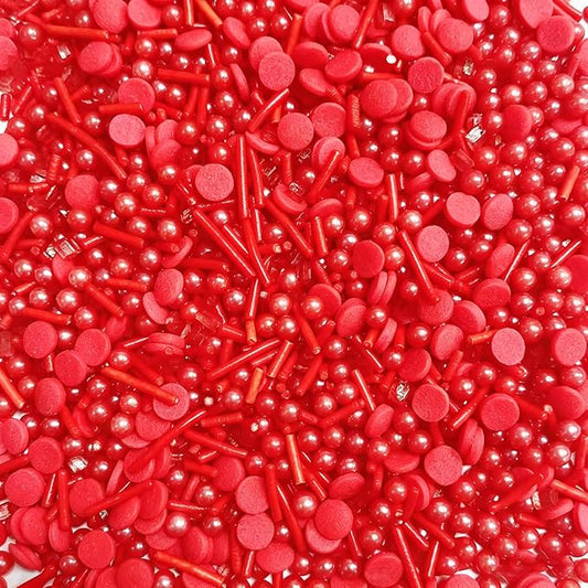 Sentovac Red Sprinkles Edible Red Round Confetti Jimmies Pearls for Cake Decorating Candy Cupcake Cookie Baking Ice Cream Dessert Halloween Christmas Holiday Vanlentine Decorations