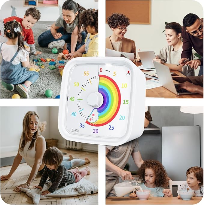 Yunbaoit Visual Timer with Protective Case, Rainbow Disk 60 Minute Countdown Timer for Kids and Adults, Silent Time Management Tool(White)