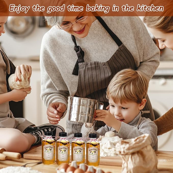 Uiifan 8 Pcs 4 oz Vanilla Extract Bottles Boston Round with Caps Glass Bottle and 8 Pcs Vanilla Extract Labels Stickers for Syrup Gift Glass Food Storage Canister Set Sauce Beans