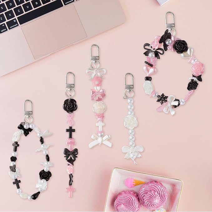 Y1tvei Lip Gloss Beads Charms - 71Pcs Y2K Aesthetic Floral Bow Snowflake Star Mix Beads Charms Strap Making Crafts Kit, Vintage Lip Gloss Keychains DIY Bracelets Jewelry Accessory Making for Lipstick