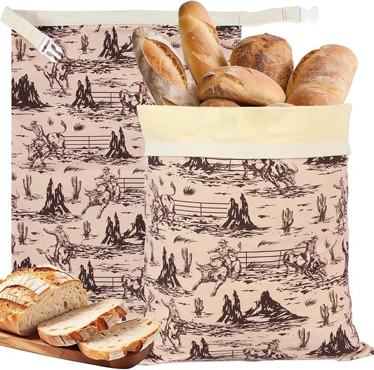 Western Reusable Beeswax Bread Bags for Homemade Bread & Sourdough, 2-Pack XL Airtight Food Storage Bags, Organic Cotton Linen Covers - Freezer-Friendly Freshness Preservation Keeps Fresh Longer