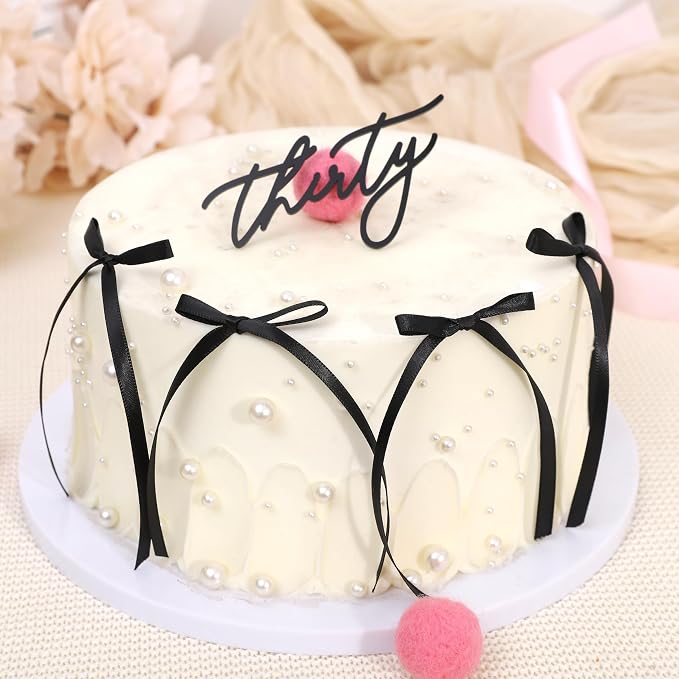 Thirty Years Old Acrylic Cake Decorations - Black Acrylic 30th Birthday Decorations, 30th Anniversary Cake Decorations, Bow Cake Decorations, Wedding Anniversary Party Gift Supplies