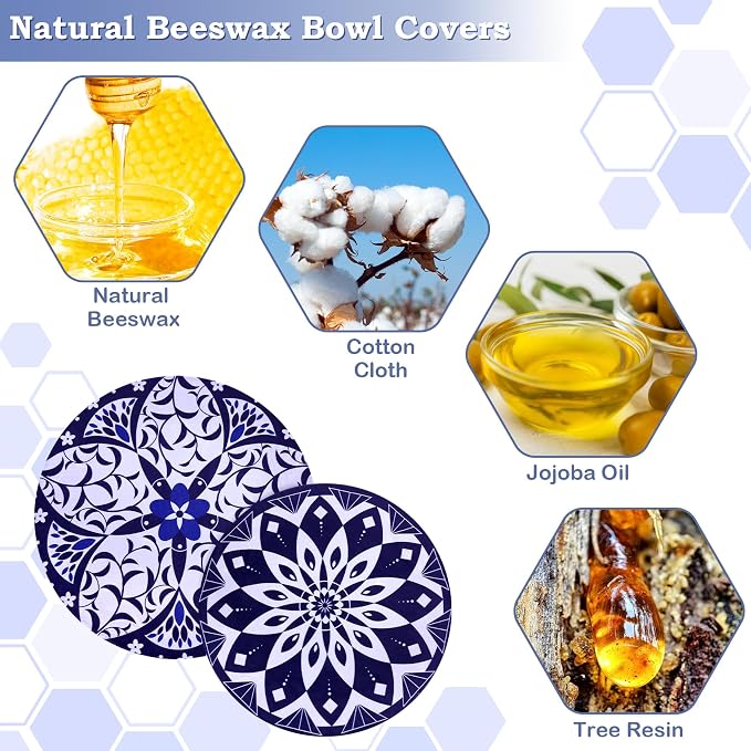 2 Large Reusable Beeswax Bowl Covers for Bread Proofing, 10/12 Inch Elastic Beeswax Wraps Cotton Cloth Sourdough Bowl Covers for Proofing Baskets, Mixer Bowls, Food Storage Containers