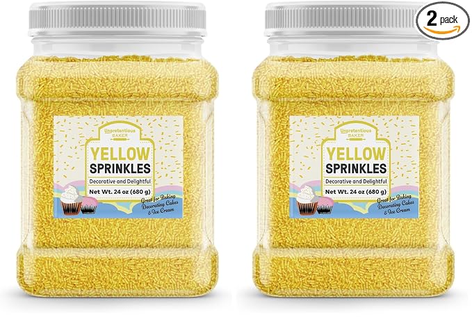 Unpretentious Yellow Sprinkles, 1.5 lb, Bright & Colorful Jimmies, Decorative & Fun Topping for Baking (Pack of 2)