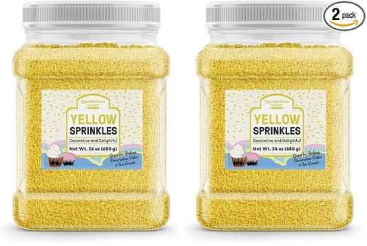 Unpretentious Yellow Sprinkles, 1.5 lb, Bright & Colorful Jimmies, Decorative & Fun Topping for Baking (Pack of 2)