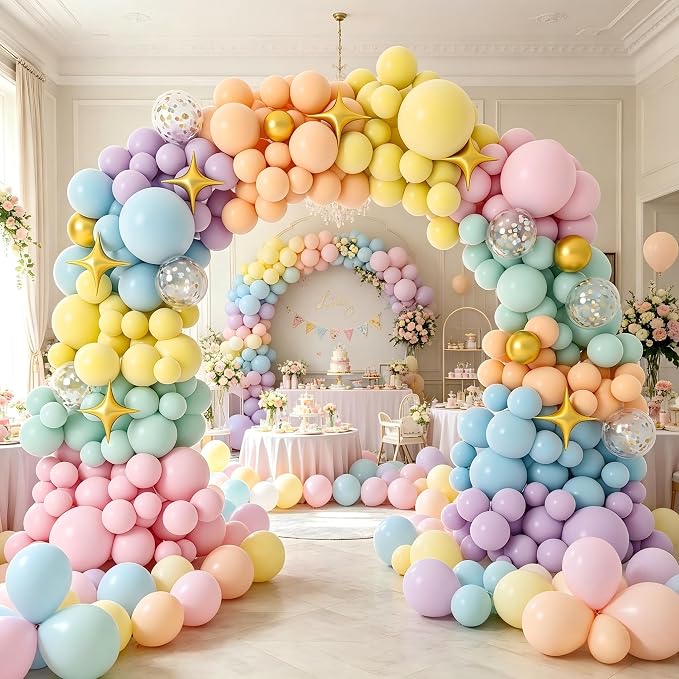 PERPAOL 146pcs Easter Pastel Rainbow Balloon Arch Garland Kit Macaron Unicorn Spring Globos Para Decoracion with Star Foil Balloon for Baby Shower Birthday Anniversary Mermaid Party Graduation