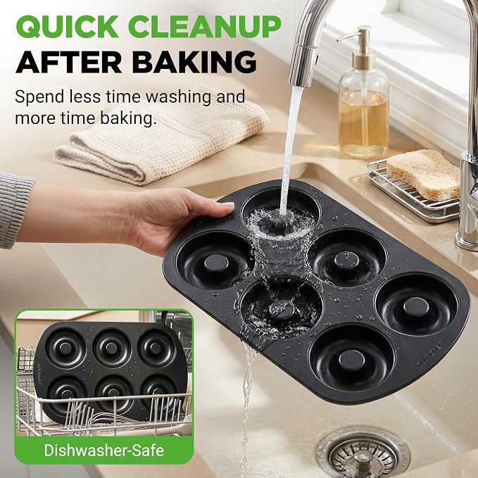 NutriChef Variety 2 Pack Full & Mini Donut Pan for Baking | One 12-Cavity Mini Donut Pan & One 6-Cavity Full Size Donut Pan for Baking | Carbon Steel Bagel Molds | Oven Safe Up To 450°F | Black