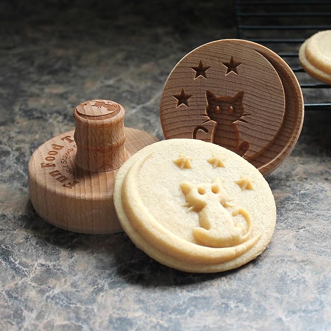 Wood Cookie Stamp, 2.5 Inch (Halloween Cat CS-133)