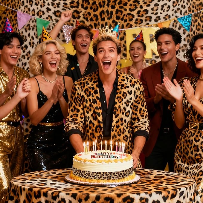 6pcs Leopard Print Edible Cake Border Strips, Rice Paper Cheetah Pattern Cake Side Trim Decorations for Women's Birthday Party