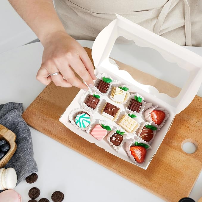 30 PCS Chocolate Covered Strawberries Boxes, 10 x 6 x 2 inch White Bakery Pie Boxes with Window, Cookies Box for Dessert Chocolate Covered Strawberries, Cakes