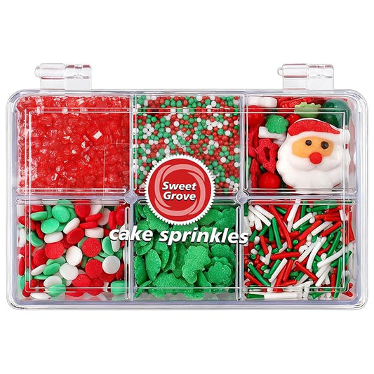 Christmas Sprinkles for Baking - 6.53 oz Holiday Cookie Sprinkles, Edible Red and Green Jimmies, Nonpareils, Confetti, Sugar Santa, Christmas Cupcake Cake Decorating & Holiday Desserts