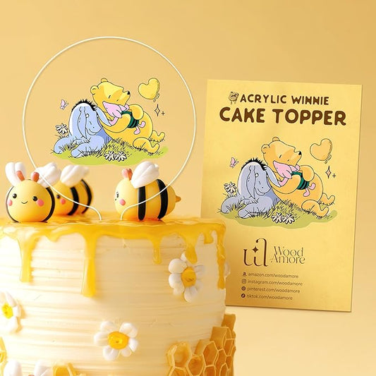 Woodamore Classic Pooh Baby Shower Cake Topper - Acrylic Cake Topper Baby Shower Decorations, Pooh Cupcake Toppers Winnie Birthday Decorations