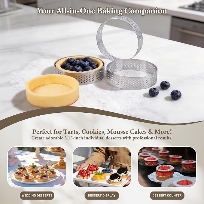 16 Pack Tart Rings,Stainless Steel 3.15 Inch Cookie Rings For Baking Small Pastry Rings Mousse Cake ring Heat-Resistant Crumpet Ring for Cooking Dessert