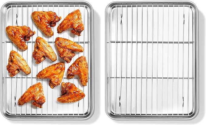 Homikit Quarter Sheet Pan with Rack Set (2 Sheets + 2 Racks), 9x13 Stainless Steel Baking Sheets with Cooling Racks Non Toxic, Metal Cookie Bacon Tray for Toaster Oven Baking Cooking, Dishwasher Safe